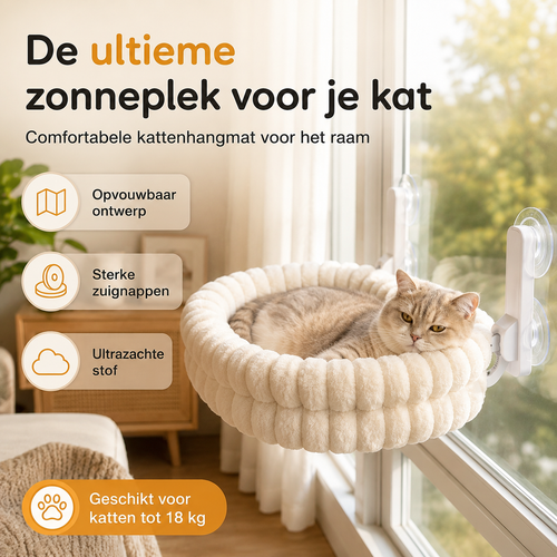PurrView™ – Opvouwbare Kattenhangmat voor het Raam